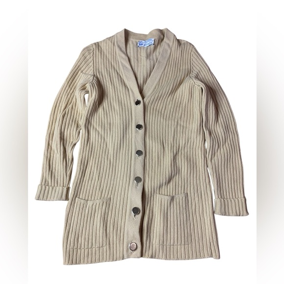 trimingham Sweaters - VTG Trimingham’s Bermuda Scottish Cashmere Cardigan Ribbed Tan/Yellow/Beige M
